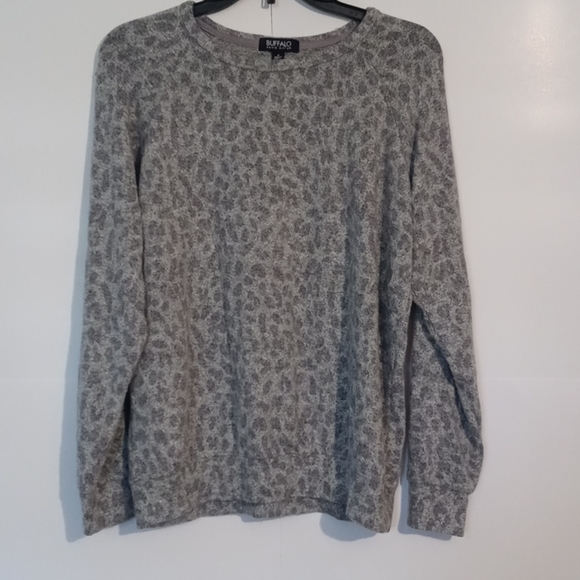 Gray Heather Leopard Print Plush Knit Sweatshirt - Picture 5 of 7